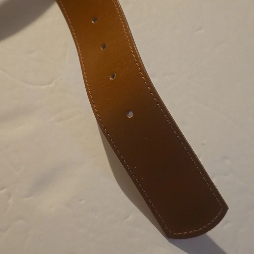 Vintage Leana Shop Mens TAN Leather Belt unique Gold Buckle New  Sz.2X